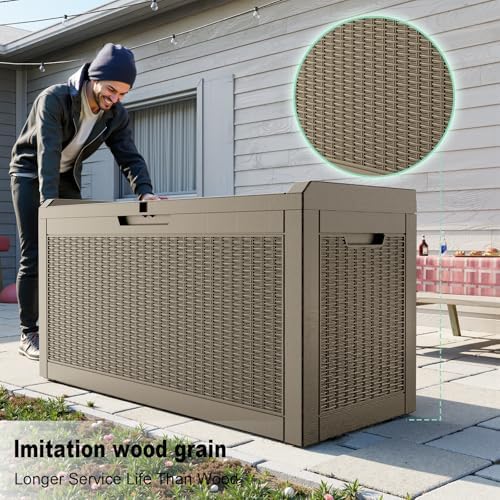 70gal outdoor storage box waterproof lockable deck box, close-up detail