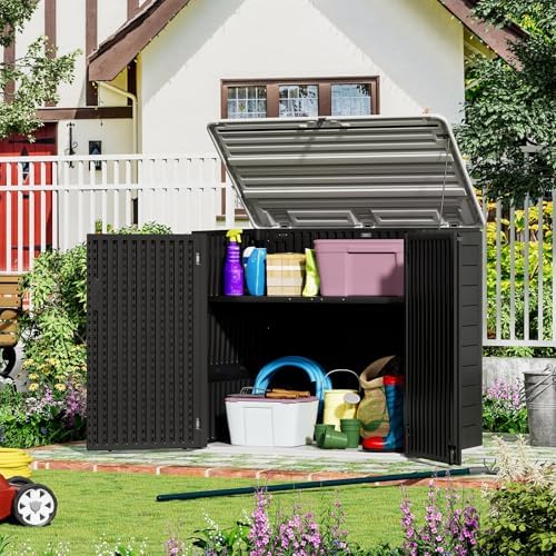 zzm large outdoor storage shed, 48 cu ft shown in use