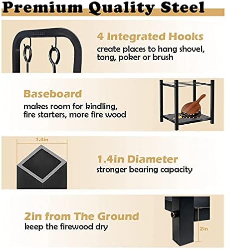 2-tier fireplace firewood rack holder for indoor outdoor, side view