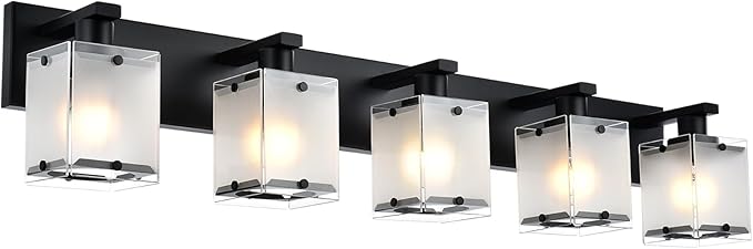 WINSHEN 5-Lights Bathroom Light Fixtures, Matte Black Modern Vanity Lights by WINSHENLighting