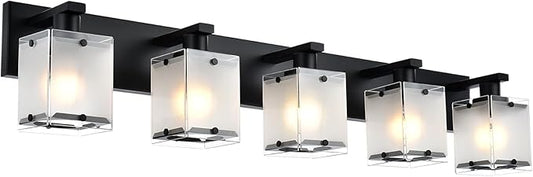 WINSHEN 5-Lights Bathroom Light Fixtures, Matte Black Modern Vanity Lights by WINSHENLighting