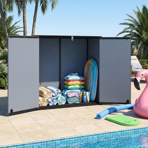 tangkula 23.5 cu.ft outdoor storage shed with lockable, close-up detail
