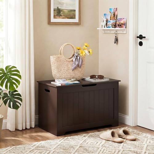 zenstyle storage chest, wood storage bench with 2, front angle view