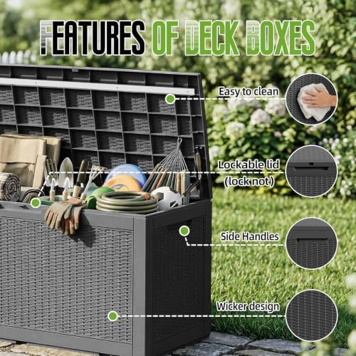 160 gal deck box outdoor waterproof storage bench on a desk or shelf