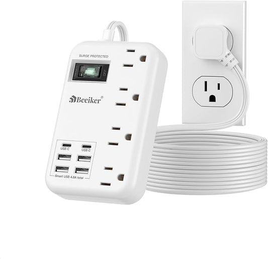 Beeiker 6 USB Surge Protector Power Strip- 10 Ft Extension Cord by Beeiker-BetterHelperforYou
