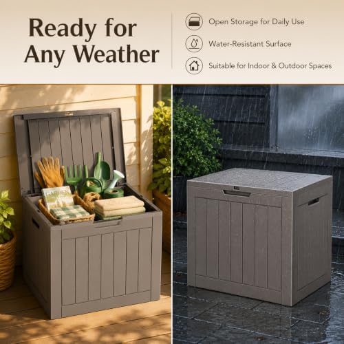 outdoor storage box resin deck box waterproof gray, close-up detail
