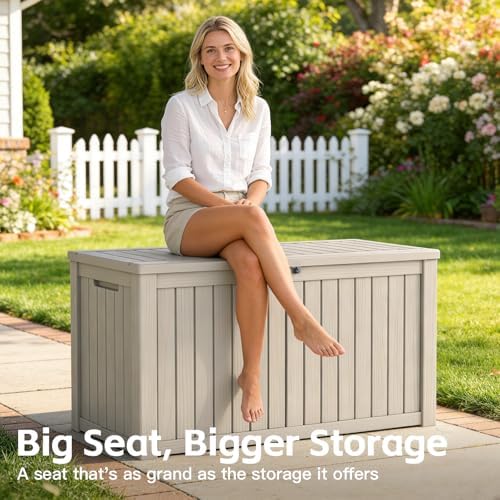 mars villa deck box, outdoor storage box waterproof, side view
