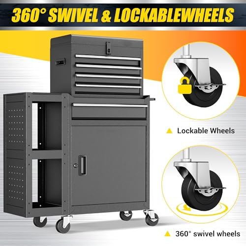 5 drawer rolling tool chest with wheels, 3-in-1 on a desk or shelf