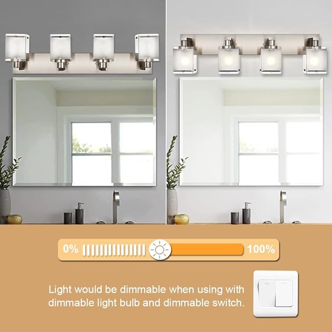 WINSHEN 4-Lights Bathroom Light Fixtures Over Mirror, Brushed Nickel Vanity - Image 3