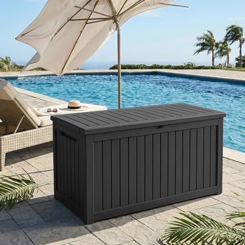 280 gallon outdoor storage deck box waterproof resin, front angle view
