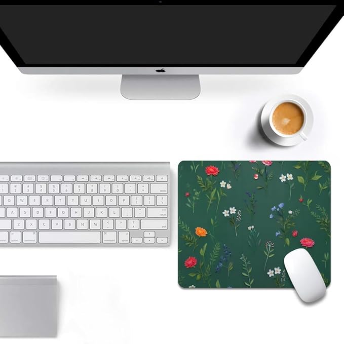 Flower Branch Pattern Cute Square Mouse pad, Waterproof, Anti Slip Rubber Base - Image 6