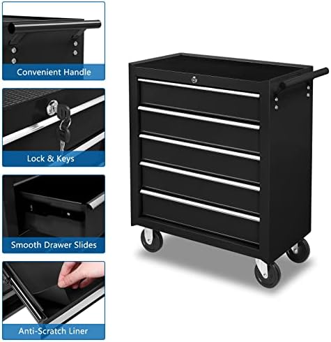 tuffiom 5-drawer rolling tool chest w/drawers & lock, side view