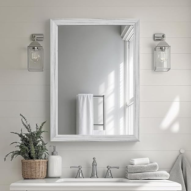 White Wood Effect Framed Wall Mirror, 20x30 Rectangle Mirror, 1/8" by Ultrue