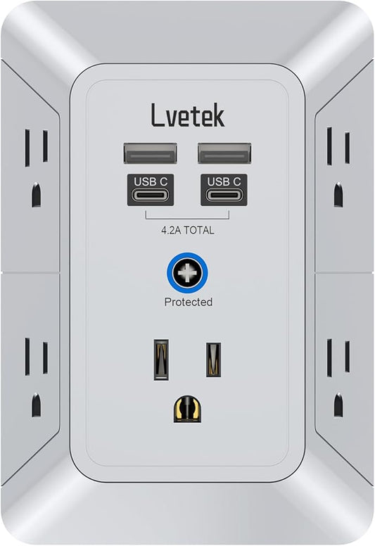 Multi Plug Outlet Surge Protector, Lvetek Outlet Extender by Lvetek