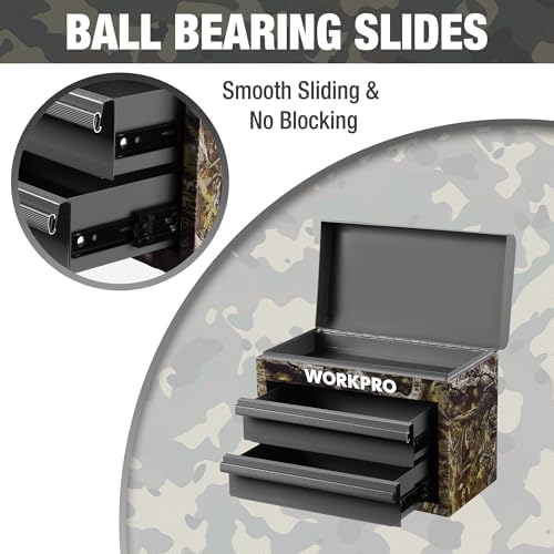 workpro metal mini tool box with 2 drawers, close-up detail