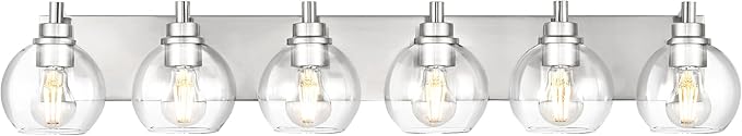 METWET Bathroom Light Fixtures, 6 Light Brushed Nickel Vanity Light, 38 Inch by Metwet