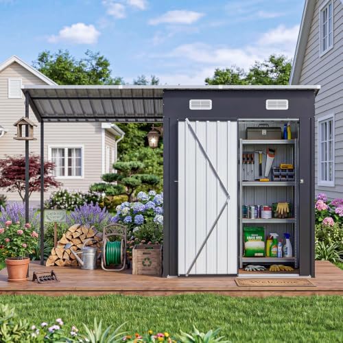 5x3ft outdoor storage shed & hardtop gazebo combo, front angle view