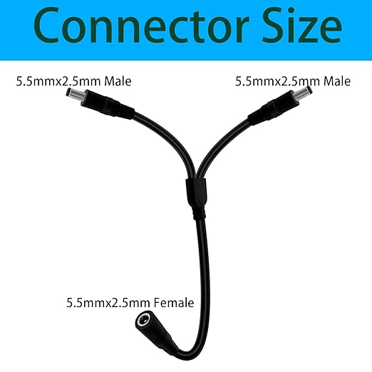 1.3FT 5.5mmx2.5mm 14AWG 12V/24V DC Power Splitter 1Female to 2Male High Power - Image 3