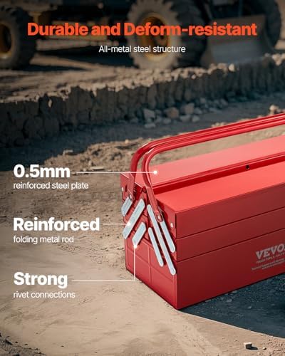 vevor metal tool box, 18-inch, 3-tier 5-tray portable, package contents