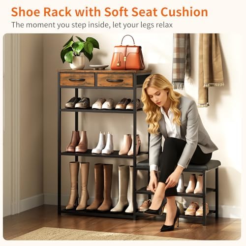 shoe rack bench shoe rack for entryway, cushioned, close-up detail