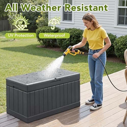 devoko 78 gallon deck box, waterproof resin outdoor on a desk or shelf