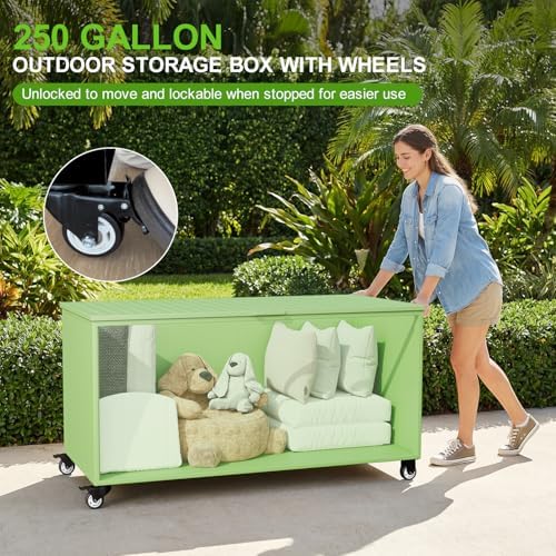 outdoor storage box with wheels 250 gallon, metal shown in use