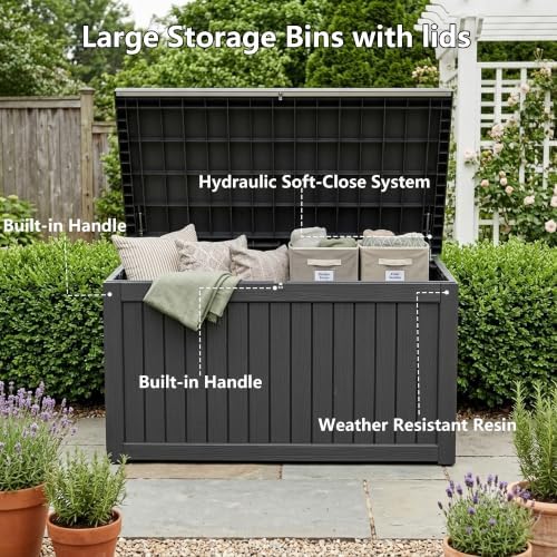 300 gallon outdoor storage box waterproof deck box showing dimensions