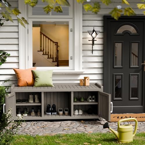 storage bench - waterproof resin shoe bench with shown in use