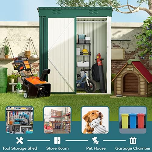 gizoon 5x3 ft outdoor shed, galvanized metal shed showing dimensions