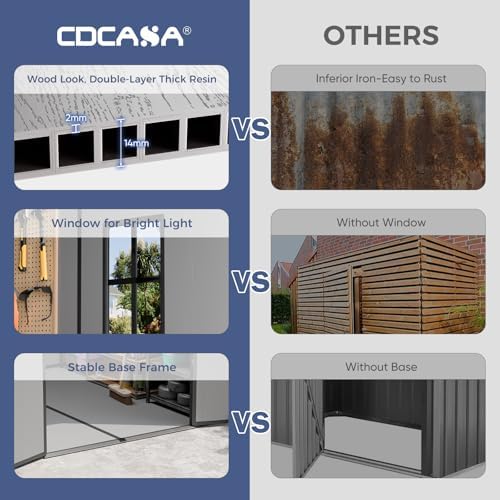 cdcasa 8x6x7 ft resin shed with floor included, front angle view