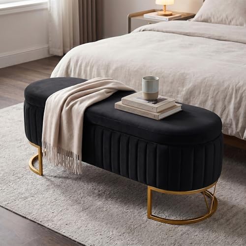 storage bench bedroom bench, velvet oval upholstered end, close-up detail