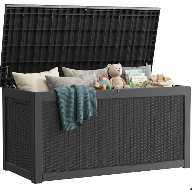 outdoor storage box, 350 gallon lockable resin deck, main product view