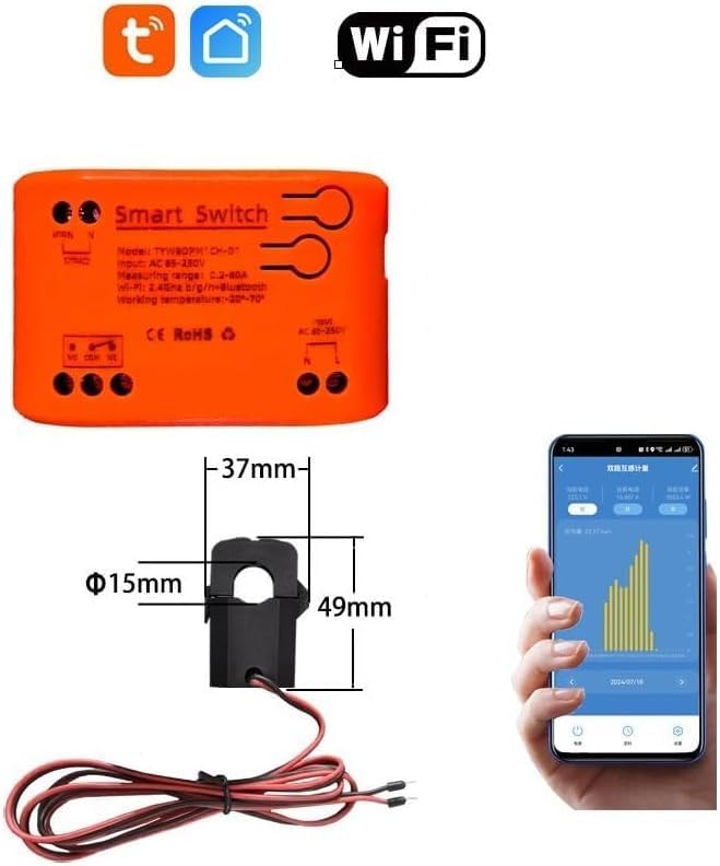 Tuya app WiFi Smart Energy Monitor, Single Phase Clamp Electricity Meter - Image 3