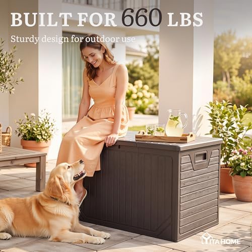 yitahome 230 gallon extra large outdoor storage box on a desk or shelf