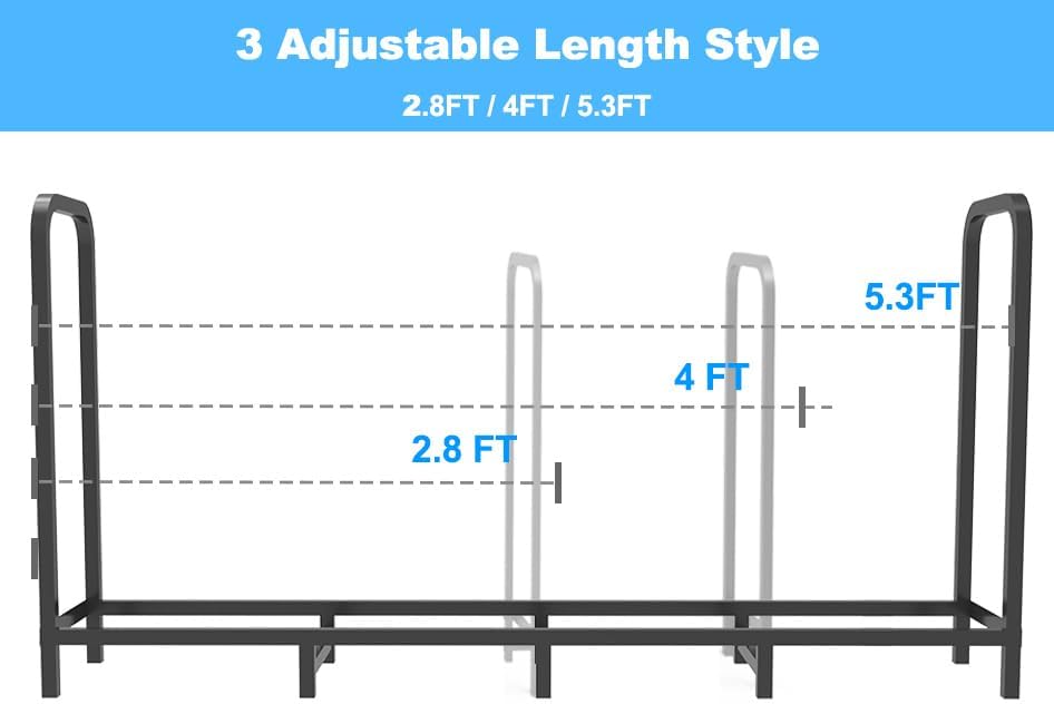 5.3ft firewood rack holder, adjustable heavy duty fire on a desk or shelf