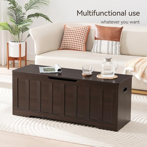 vankiley 47.2" storage chest extra large,wooden storage trunk(espresso), close-up detail