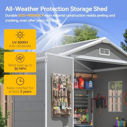 aoxun 6x4 ft outdoor storage shed, resin shed showing dimensions
