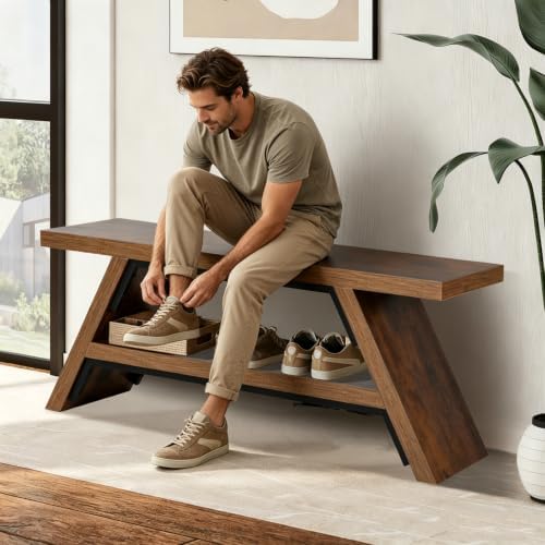 2-tier shoe storage bench, 47" solid wood entryway, package contents
