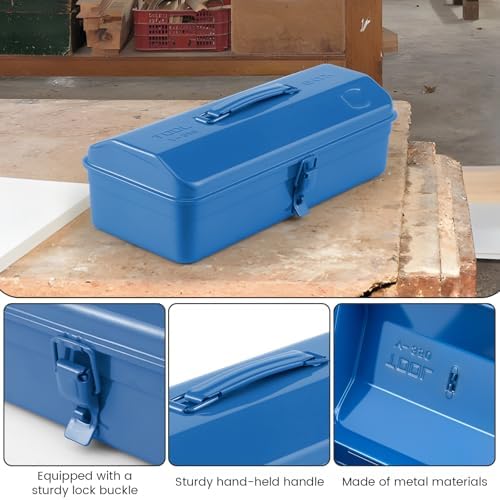 large metal tool storage box with handle for, side view