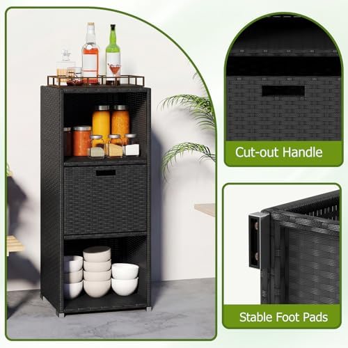 happygrill outdoor storage cabinet pe rattan wicker storage, side view