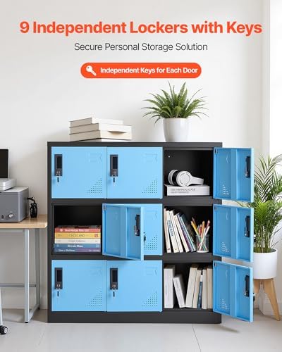 vevor 9 doors metal locker for employees, steel, side view