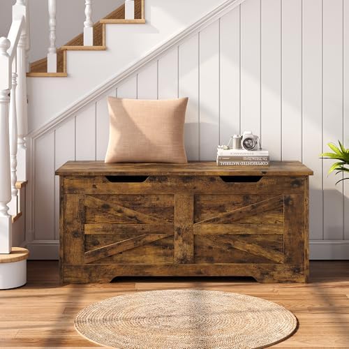 idealhosue 39.4" storage chest, wooden storage bench with shown in use