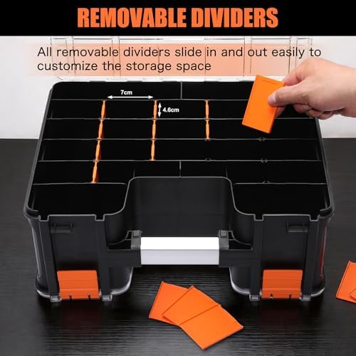 double side tool box, multi-function storage toolbox organizer showing dimensions