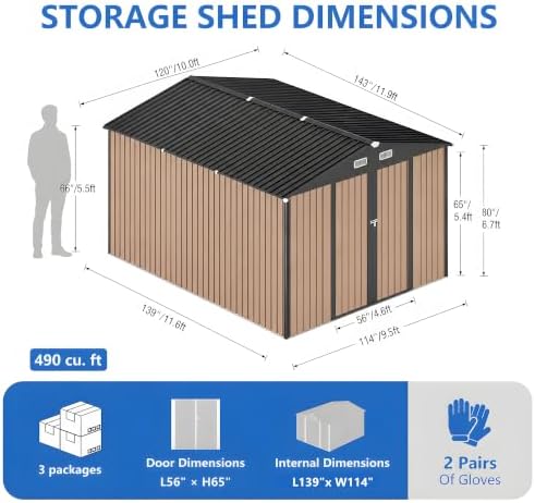 10x12 ft outdoor storage shed, metal garden shed shown in use