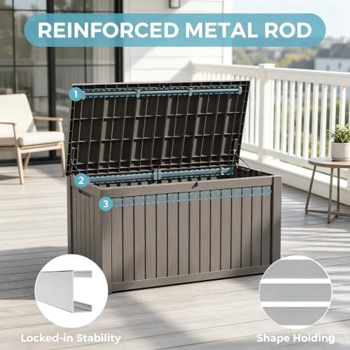 resin outdoor deck storage box waterproof (grey, 180, close-up detail