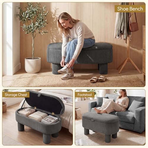 giantex 42'' storage ottoman bench, corduroy fabric upholstered, side view