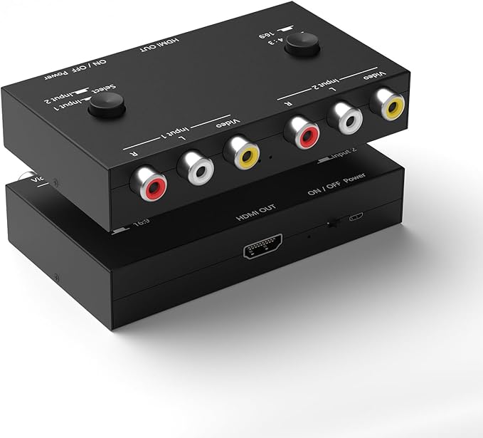 Dingsun 2 Port AV to HDMI Converter, RCA to HDMI Adapter Support 16:9/4:3 by Dingsun