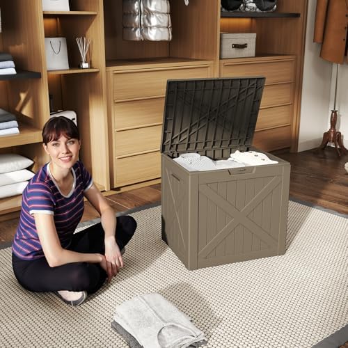 32 gal lockable outdoor storage box waterproof uv-resistant on a desk or shelf
