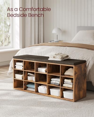 vasagle shoe bench with cushion, 15 compartments, 11.8, side view