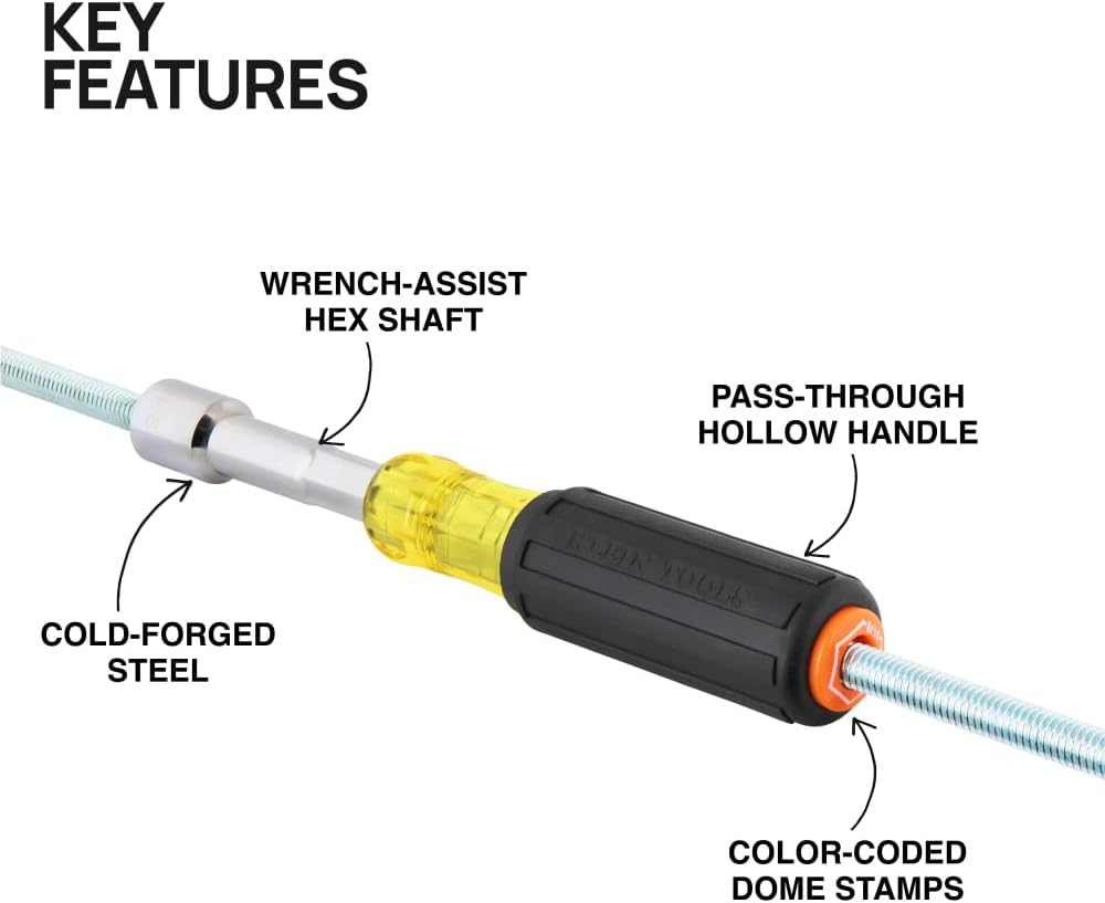 Klein Tools 65456 Hollow-Shaft Nut Driver Set, Heavy-Duty, Color-Coded Hex Sizes 1/4 to 9/16-Inch, Cushion-Grip Handles, 6-Piece